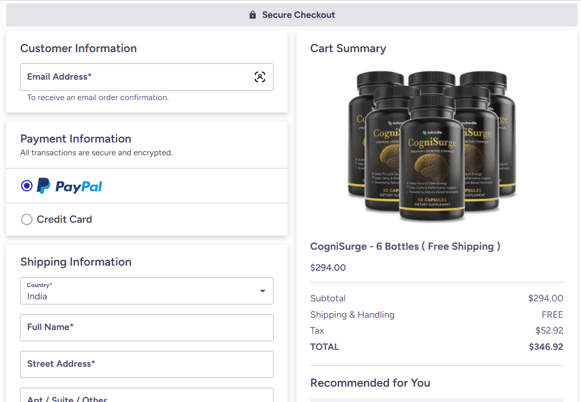 CogniSurge Order Page